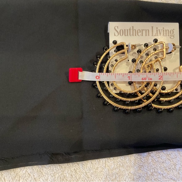 Earrings, Southern Living Black Bead/Gold tone metal triple loop, NWT - Picture 4 of 5